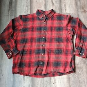 Red and Black Casual Button Down Shirt with Plaid Design